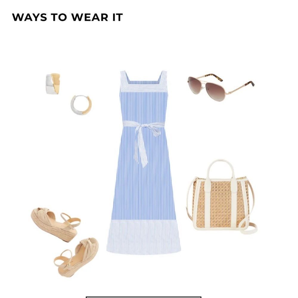 Talbots STRIPE TIE WAIST LINEN MIDI DRESS - Picture 4 of 8